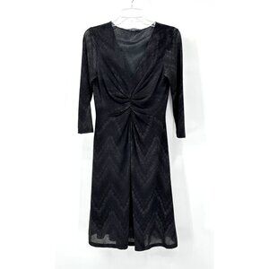 ILSE JACOBSEN HORNBAEK dress a line knit v neck stretch 3/4 sleeve black M
